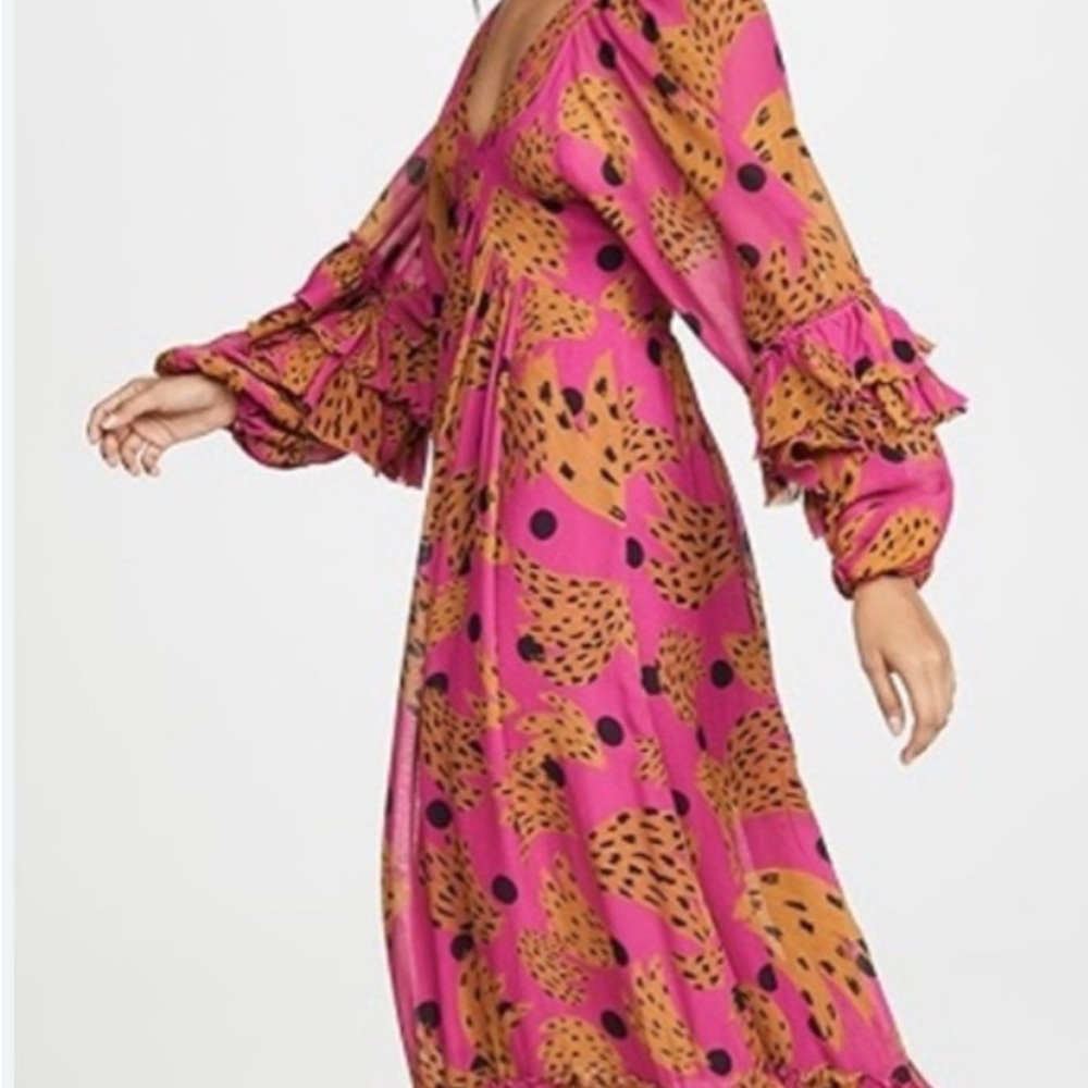 FARM Rio Pink and Yellow Ruffled Tiered Maxi Dress